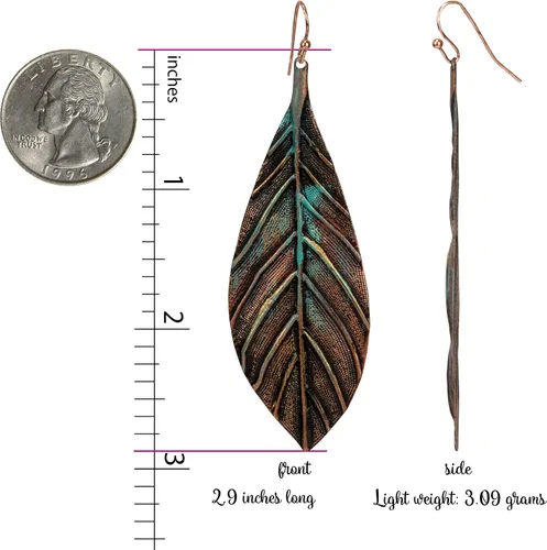 Miniatura 3 de Aretes de hoja hechos a mano con textura detallada para mujer