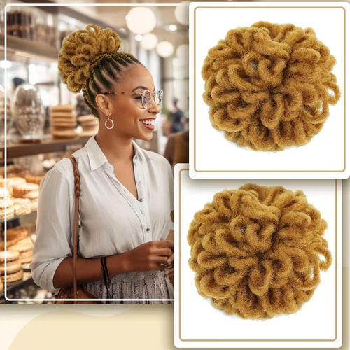 Miniatura 16 de DreadLocks Chignons Afro High Puff Cola de Caballo con Cordón Moño de Cabello Postizos Faux Locs Chignons con Clip Cola de Caballo para Mujeres