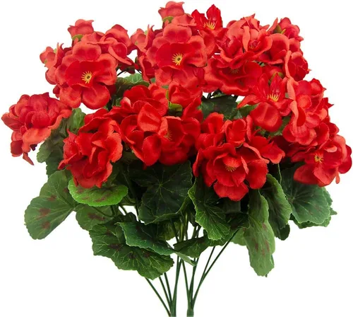 Miniatura 8 de FERIAL 2 piezas de flores artificiales de geranio púrpura y rosa, arbusto de geranios sintéticos, flores de seda, arbusto para plantas al aire