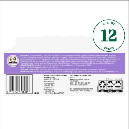 Miniatura 2 de Nutro Ultra Dog Food, alimento húmedo para perros, trío de proteínas en paté: pollo, cordero, pescado blanco, bandejas de 3.5 onzas