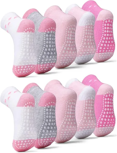 Sosenfer Calcetines antideslizantes para niños pequeños con pinzas, 5-10 pares de calcetines antideslizantes para bebés de 1 a 7 años, hechos con