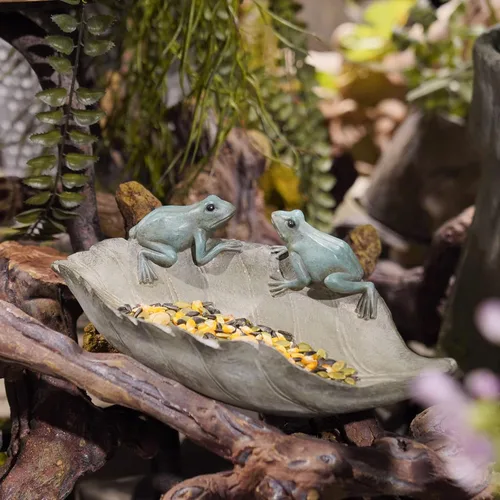 Miniatura 9 de Comedero para pájaros salvajes al aire libre, comedero para pájaros de poliresina al aire libre, cuenco de baño para decoración de mesa de patio Rana