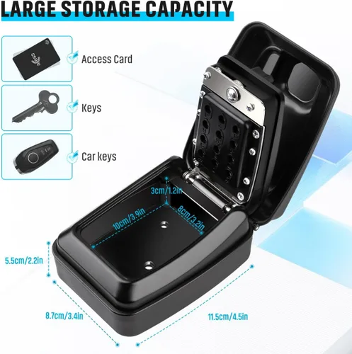 Miniatura 5 de Caja de bloqueo de llaves TEUEN para exterior, caja de bloqueo resistente impermeable con montaje en pared para llave de casa, caja de seguridad