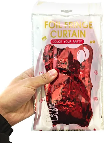 Miniatura 7 de Cortina de flecos de papel de aluminio rojo, telón de fondo de fiesta de oropel de 3.28 pies x 6.56 pies, 2 serpentinas brillantes para fiestas