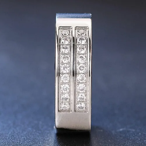 Miniatura 4 de Jude Jewelers Anillo de boda de acero inoxidable de media eternidad para aniversario, Metal, Zirconia cúbica
