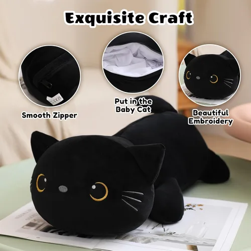 Miniatura 6 de SQEQE Peluche de gato negro con 4 bebés, gato en la barriga, lindo gato negro de peluche para niños, regalos ideales para Navidad, San Valentín