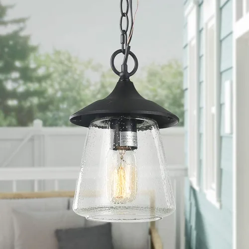 Miniatura 10 de LALUZ Luces colgantes negras para exteriores, impermeables, para exteriores, para colgar en el techo, 1 luz, antioxidante, luz de porche al aire