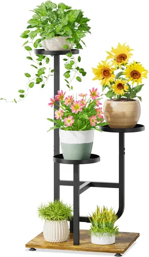 Miniatura 14 de iDavosic.ly Soporte para plantas de 3 niveles para interiores, estante de metal de esquina escalonada para múltiples flores, estante alto