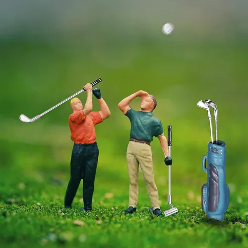 Miniatura 5 de Skylety Juego de 23 piezas de deportes en miniatura para casa de muñecas, mini golf, béisbol, tenis, bolos, palos de pelota de golf, raqueta, mini