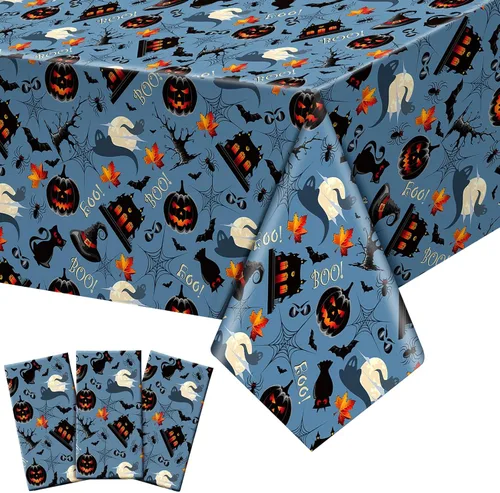 Miniatura 10 de Newwiee Paquete de 3 manteles de Acción de Gracias de 108 x 54 pulgadas, manteles de plástico desechables de otoño, mantel rectangular impermeable