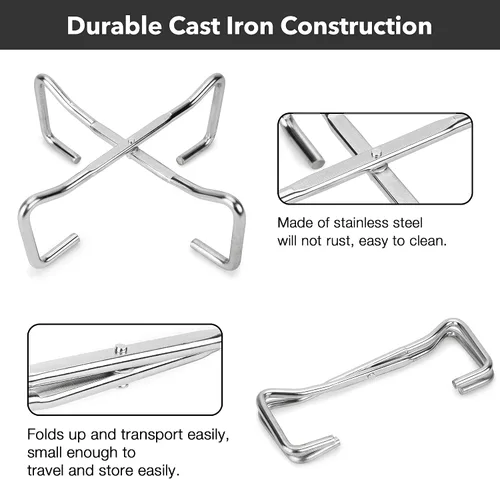 Miniatura 3 de Stanbroil Soporte de tapa de horno holandés plegable de acero inoxidable de 8 pulgadas para cocinar fogatas, soporte plegable 4 en 1, herramienta
