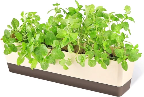 Miniatura 11 de GREANER Macetero para alféizar de ventana, 1 paquete de 12 x 3.8 pulgadas rectangular de hierbas con bandeja, moderna maceta de plástico