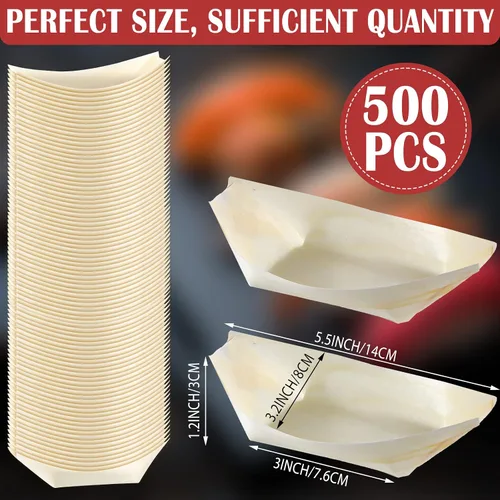 Miniatura 2 de Newtay 500 platos de bambú para aperitivo de 5.5 pulgadas, desechables, de madera, charcutería, hoja de barco, bandeja pequeña para servir sushi