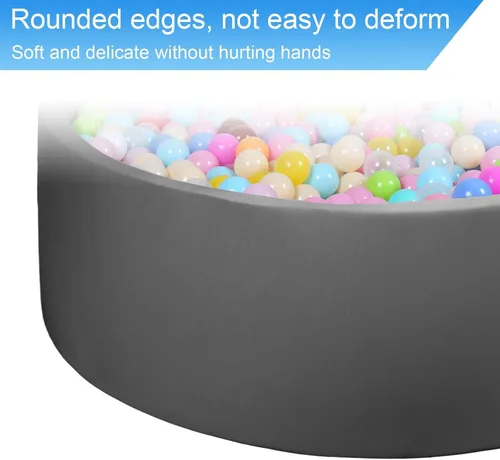 Miniatura 3 de Pozo de bolas suave extra grande para niños pequeños, 51 x 11.8 pulgadas de espuma para bebés y niños, gris oscuro