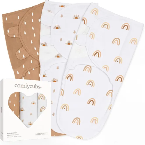 Miniatura 17 de Comfy Cubs - Manta para envolver fácil, 3 unidades - 100% algodón para recién nacidos, tamaño grande para bebés de 3-6 meses, con velcro ajustable