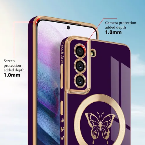 Miniatura 4 de Newseego Funda magnética para Samsung Galaxy S21 Plus 5G, bonita funda de lujo con borde chapado de mariposa para mujeres, niñas y hombres, TPU