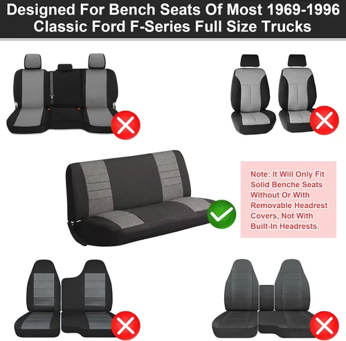 Miniatura 2 de Fundas de asiento de banco de ajuste personalizado de repuesto para Ford F100 F150 F250 Series 1969-1996 sin reposacabezas, tela de malla de aire