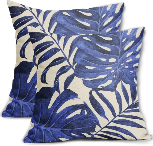 Miniatura 9 de Juego de 2 fundas de almohada de hojas verdes tropicales de 18 x 18 pulgadas, modernas hojas de palmera botánicas decorativas para exteriores