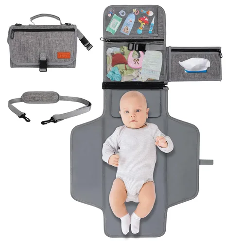Cambiador de pañales portátil, cambiador de pañales para recién nacido, cambiador de bebé con bolsillo de toallitas inteligentes, kit de cambio de