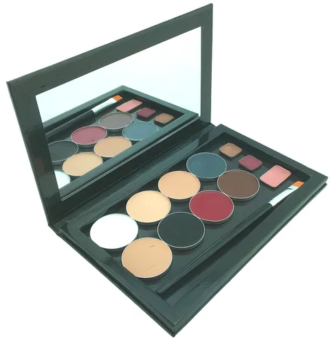Paleta de maquillaje vacía grande con espejo y 20 calcomanías de metal para personalizar sombras de ojos, resaltadores y rubores