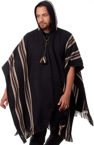 Miniatura 3 de INTI ALPACA Poncho con capucha de alpaca para hombre, cálido y suave, capa de capa