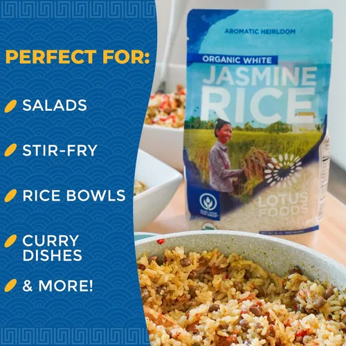Miniatura 5 de Lotus Foods Arroz orgánico de jazmín blanco, arroz jazmín, arroz blanco sin gluten, arroz orgánico, arroz adhesivo asiático de grano largo, orgánico