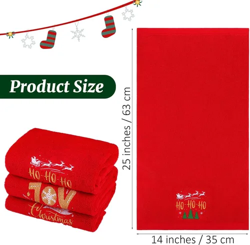 Miniatura 2 de MCEAST Paquete de 3 toallas de mano navideñas de gran tamaño de 25 x 14 pulgadas, toallas de cocina de Navidad 100% algodón, toallas decorativas Rojo