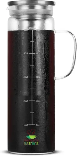 BTAT - Cafetera fría de 1.5 cuartos de galón, cafetera helada de 48 onzas, cafetera helada, jarra hermética de preparación fría, accesorios de café,
