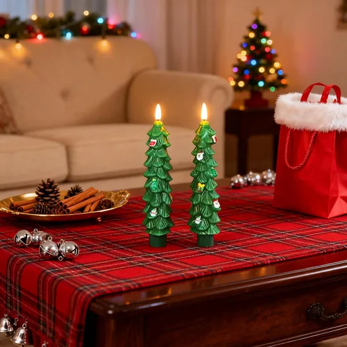 Miniatura 5 de 3 Piezas Velas de Árbol de Navidad Sin Llama con Control Remoto y Temporizador, Funcionan con Baterías con Llama Parpadeante 3D, Velas Cónicas de 7