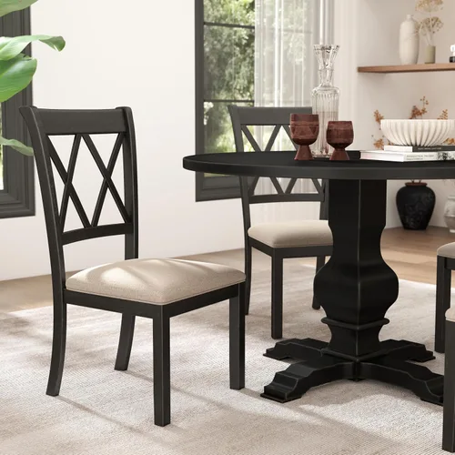 Miniatura 10 de Roundhill Furniture Windvale - Silla de comedor tapizada de tela, juego de 2, color negro