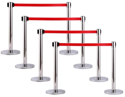 Miniatura 12 de Electriduct Puntal negro con cinturón retráctil rojo de 35 pulgadas, barra de cola de control de multitudes, poste de metal (2 piezas)