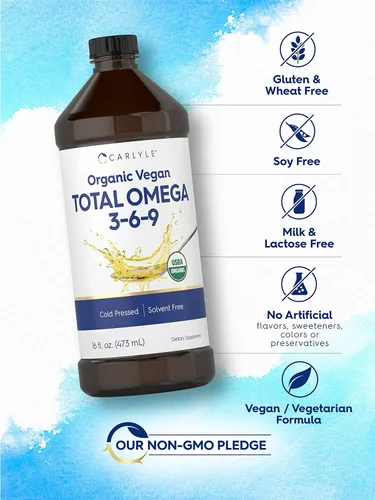 Miniatura 4 de Carlyle Omega 3 6 9 16 onzas líquidas Prensado en frío Suplemento orgánico certificado, vegano Vegetariano, sin OMG, sin gluten y sin