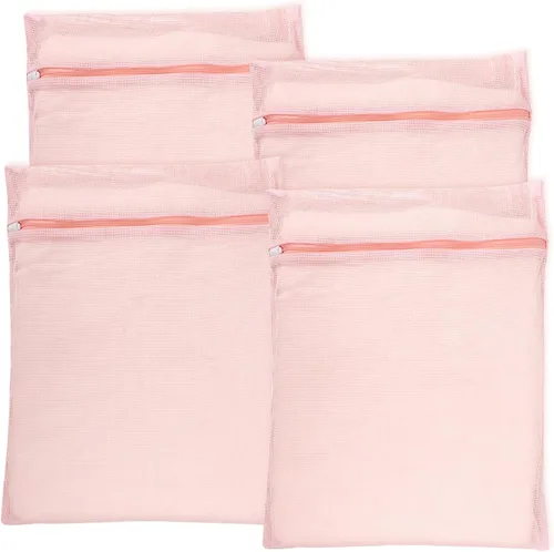 Miniatura 12 de Bolsas de lavandería de malla de algodón orgánico grandes y duraderas de 4 piezas con cremalleras resistentes y malla transpirable son delicadas Azul