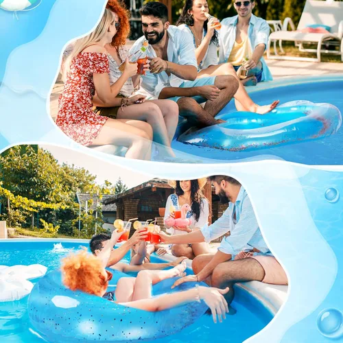 Miniatura 7 de Flotador inflable de 3 piezas de corazón para piscina, anillos de natación inflables con purpurina, despedida de soltera, tubo flotador, anillo