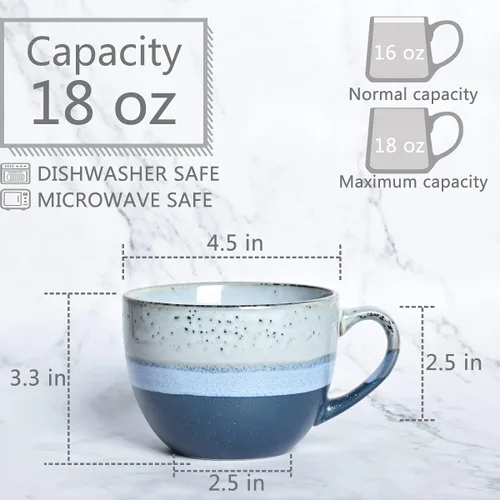 Miniatura 2 de Bosmarlin Juego de 2 tazas grandes de cerámica para café con leche, tazas de sopa jumbo de cerámica para oficina y hogar, 18 onzas, aptas