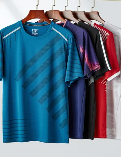 Miniatura 7 de Paquete de 5 camisetas de manga corta para hombre con cuello redondo y de secado rápido Camisetas atléticas para correr, entrenar en el gimnasio