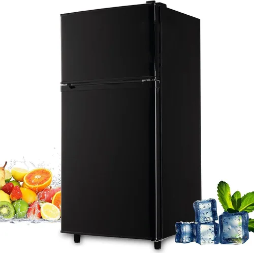 WANAI Refrigerador compacto de 3.5 pies cúbicos de doble puerta con congelador, refrigerador pequeño con 7 modos TEMP, ahorro de energía, bajo ruido