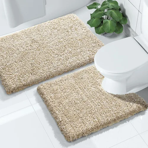Miniatura 21 de Yimobra Juego de 2 alfombras de baño, alfombra de baño suave y absorbente y alfombra de inodoro en forma de U con respaldo antideslizante, lavable a