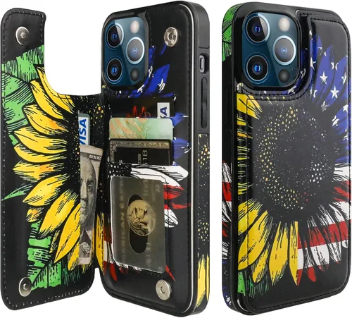 Miniatura 11 de HAOPINSH para iPhone 13 Estuche tipo cartera con tarjetero, patrón de leopardo blanco y guepardo, funda con tapa trasera para mujer y niña, ranuras
