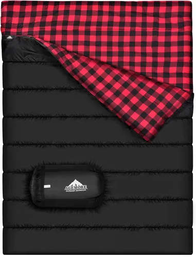 Miniatura 12 de Saco de dormir doble de Agemore de franela de algodón para acampar, hacer mochilero o senderismo. Saco de dormir impermeable de tamaño Queen para 2