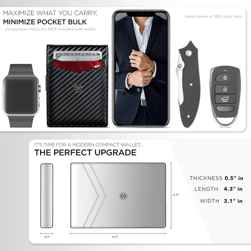 Miniatura 12 de Suavell Billeteras delgadas de cuero para hombres. Cartera con clip para dinero. Cartera de perfil bajo RFID Cartera minimalista