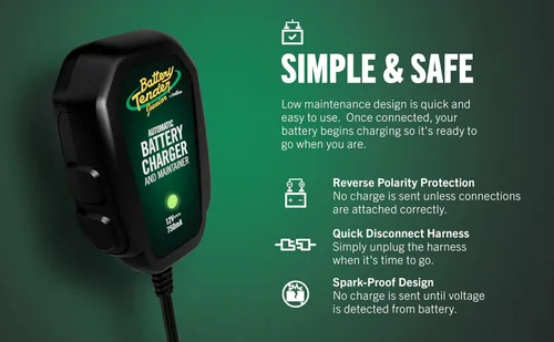 Miniatura 5 de Battery Tender Junior 12V, 750mA Cargador y Mantenedor: Cargador Automático de 12V para Motocicletas, Quads y Más - Más Inteligente que un Cargador