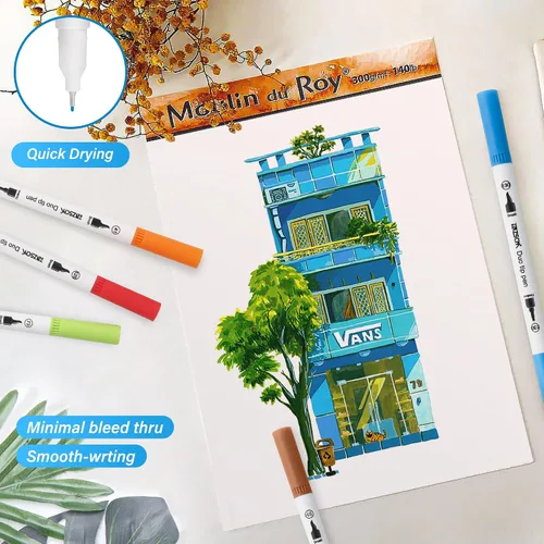 Miniatura 4 de ZSCM - Juego de 100 rotuladores de punta doble para artista, bolígrafos de colores con punta fina y punta de pincel, para adultos, libros de 100