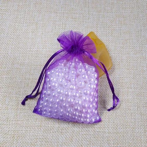 Miniatura 5 de Bolsa de regalo de organza con cordón de 50 unidades para joyas, flores secas de lavanda, tela transparente de 4 x 6 pulgadas, bolsa de gasa morada