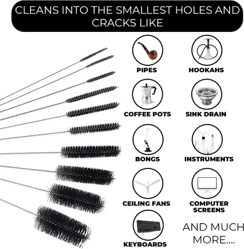 Miniatura 3 de Juego de cepillos de limpieza de tubos de 10 pulgadas, paquete de 10 cepillos de paja de nailon extralargos con asas flexibles para botellas, Negro