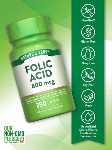 Miniatura 3 de Nature's Truth Ácido fólico 800 mcg 250 tabletas Suplemento vegano, sin OMG y sin gluten