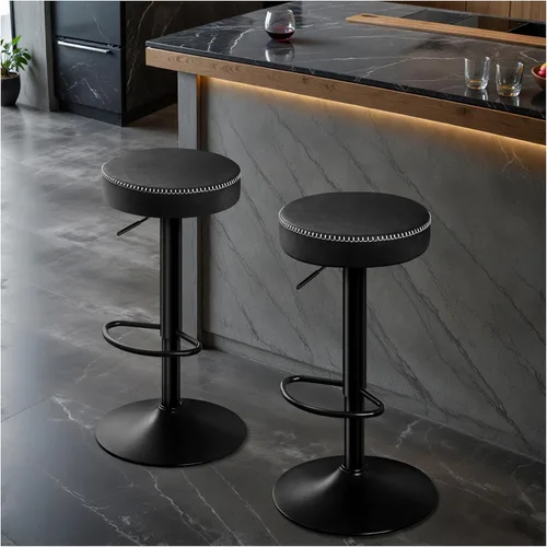 Miniatura 10 de STOOLINK Juego de 2 taburetes de bar ajustables sin respaldo de cocina con asiento redondo, taburetes de bar giratorios de 360° de altura de Gris