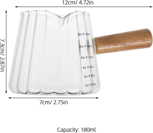 Miniatura 2 de Kichvoe Vaso de chupito de espresso de 6 onzas con mango de madera, jarra triple de vidrio de borosilicato con escala, vasos de chupito de espresso