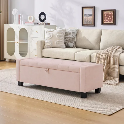Miniatura 11 de Huatean Home Otomana de 48" con almacenamiento, otomana con banco de almacenamiento con bisagra de seguridad, banco tapizado de entrada con asiento
