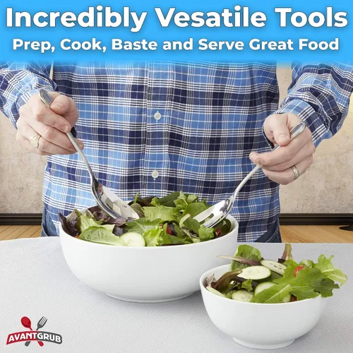 Miniatura 5 de Cuchara de servir resistente de 9 pulgadas de alta calidad. Cucharas elegantes de acero inoxidable para pasta y guarniciones. Cubertería para bufé